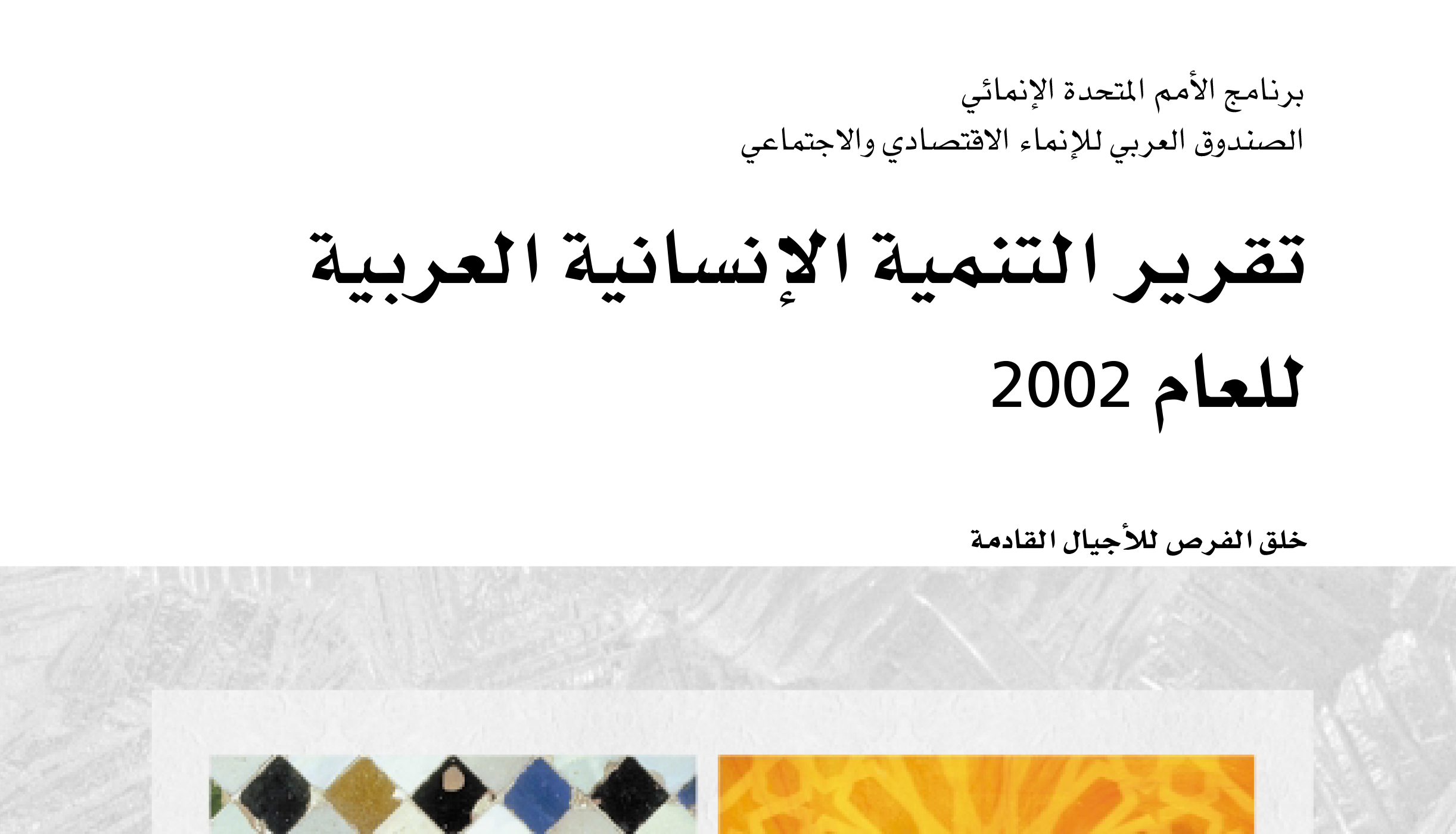 خلق فرص للأجيال القادمة : تقرير التنمية الانسانية العربية للعام 2002 , برنامج الأمم المتحدة الانمائي ( undp )